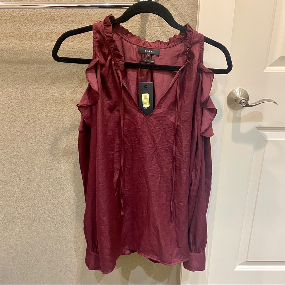 Maroon cold shoulder top